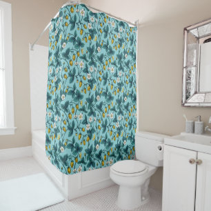 Wild roses and butterflies /pink/pale green/yellow shower curtain
