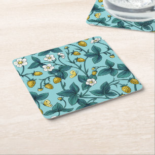 Wild roses and butterflies /pink/pale green/yellow square paper coaster