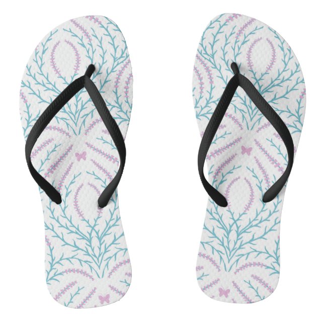 Wild roses and butterflies /pink/pale green/yellow thongs (Footbed)