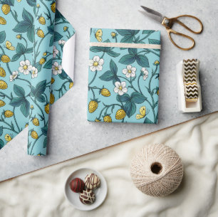 Wild roses and butterflies /pink/pale green/yellow wrapping paper