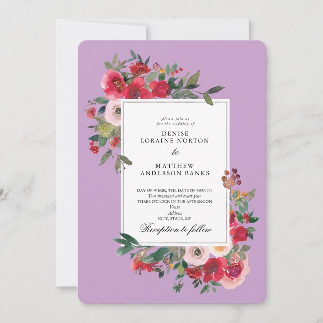 Wild Roses and Lavender Colour Stripes Invitation (Front)