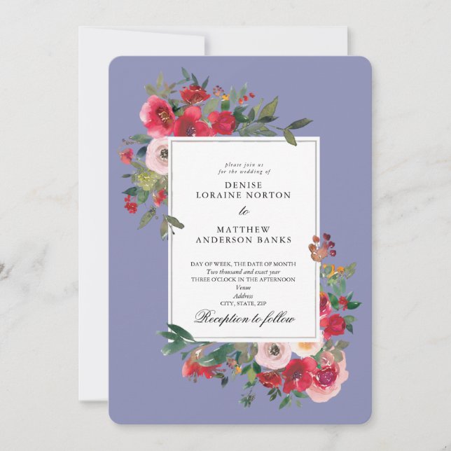 Wild Roses and Persian Violet Invitation (Front)