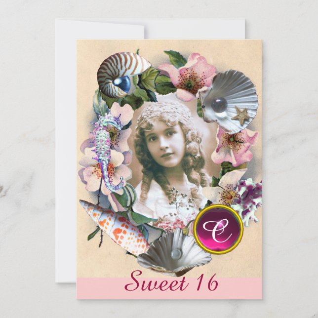 WILD ROSES AND SEA SHELLS SWEET 16 PHOTO TEMPLATE (Front)