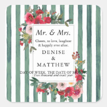 Wild Roses & Basil Green Stripes Wine Label