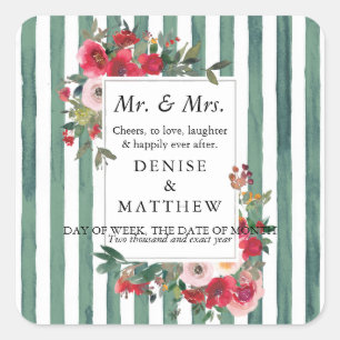 Wild Roses & Basil Green Stripes Wine Label