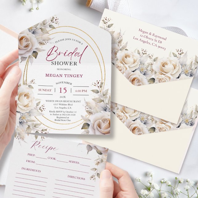 Wild Roses Bridal Shower Recipe All In One Invitation (Creator Uploaded)