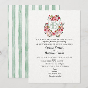 Wild Roses Crest Cameo Green Watercolor Wedding In Invitation