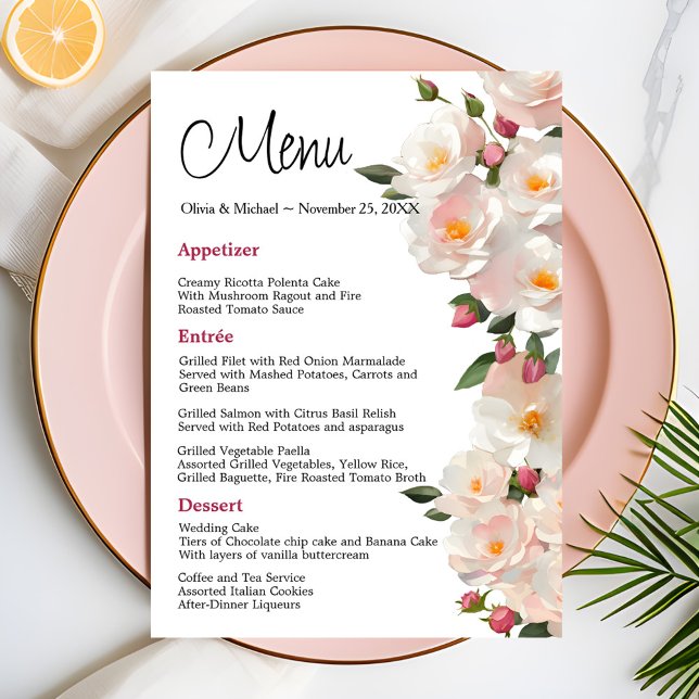 Wild roses Elegant Dog rose Wedding Menu (Creator Uploaded)