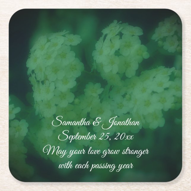 Wild Roses Flower Personalised Wedding  Square Paper Coaster (Front)