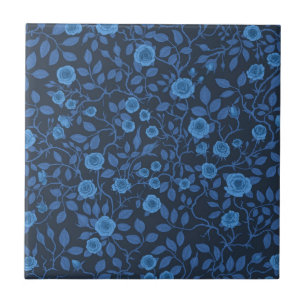 Wild roses in blue ceramic tile