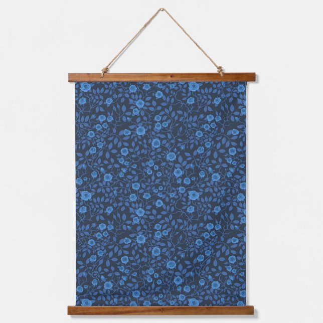 Wild roses in blue hanging tapestry (Front)