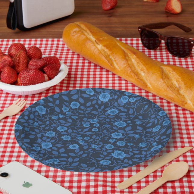 Wild roses in blue paper plate (Picnic)