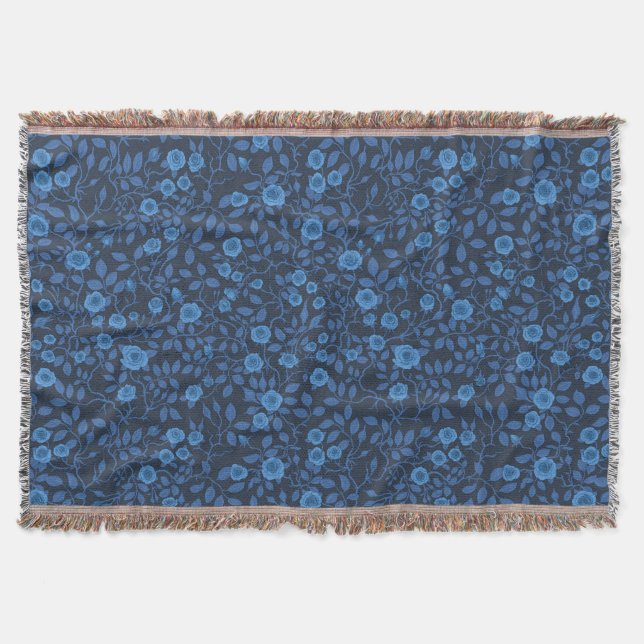 Wild roses in blue throw blanket (Front)