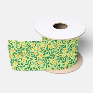 Wild roses in yellow and green satin ribbon