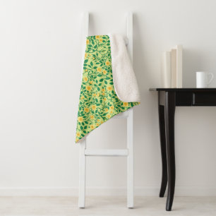 Wild roses in yellow and green sherpa blanket
