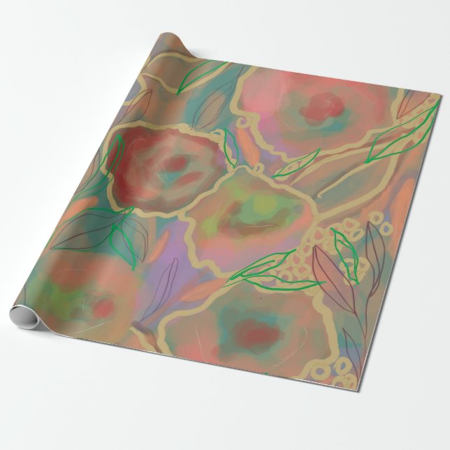 Wild Roses Multicolored Wrapping Paper (Unrolled)