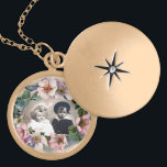 WILD ROSES  PHOTO TEMPLATE LOCKET NECKLACE<br><div class="desc">Elegant, classy, classic floral design. Beautiful pink dog roses with a bright fuchsia amethyst gem stone .3D graphics and digital elaboration in vintage style by Bulgan Lumini (c) Easy to customise with your initials and own text as a wedding ceremony announcement, place cards, save-the-date .favours , thank you cards .bridal...</div>
