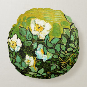 Wild Roses, popular painting by Vincent van Gogh Round Cushion