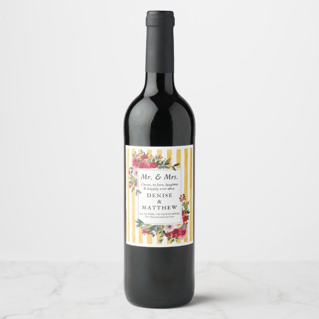 Wild Roses & Samoan Sun Stripe Wine Label (Front)