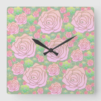 Wild Roses Square Wall Clock