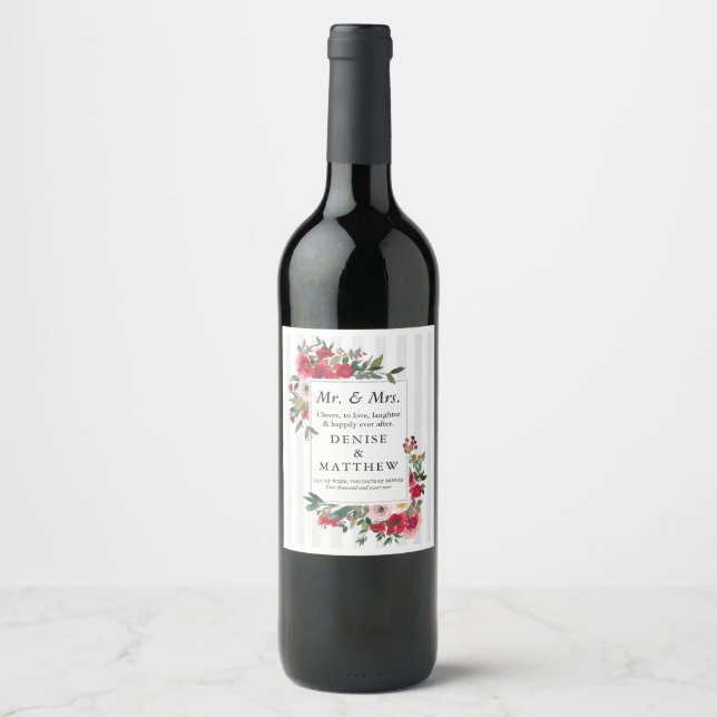Wild Roses & Tropical Breeze Stripe Wine Label (Front)