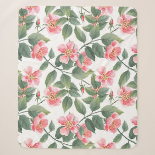 Wild Roses Watercolor Floral Seamless Sherpa Blanket