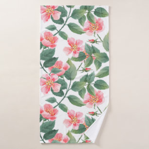 Wild roses watercolor seamless pattern. Flowers, l Bath Towel