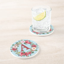 Wild Roses with Spun Sugar Blue Background Coaster