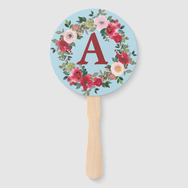 Wild Roses with Spun Sugar Blue Background Hand Fan (Front)