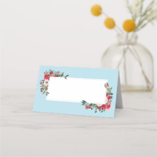 Wild Roses with Spun Sugar Blue Background Place Card