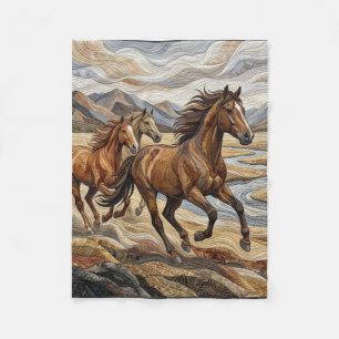 Wild Running Horses Majestic Nature Stampede Fleec Fleece Blanket