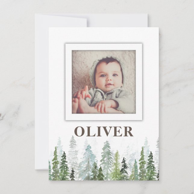 WILD | Rustic birth announcement card with trees (Front)