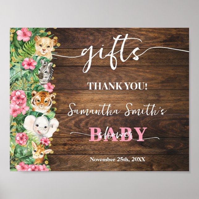 Wild Rustic Safari Pink Flowers Gifts Baby Shower Poster (Front)