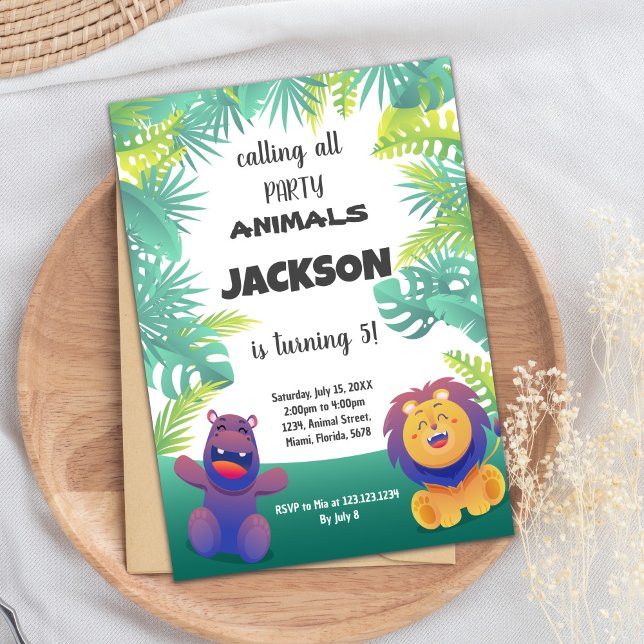 Wild Safari Animal Party Theme for Kids Invitation (Jungle Birthday Invitations)