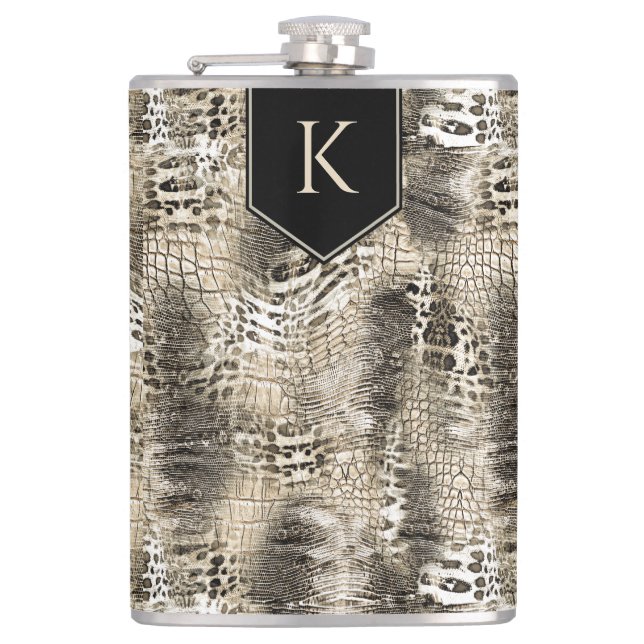 Wild Safari Animal Print with Any Monogram Hip Flask (Front)