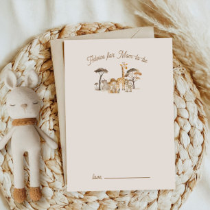 Wild Safari Animals Baby Shower Advice Card