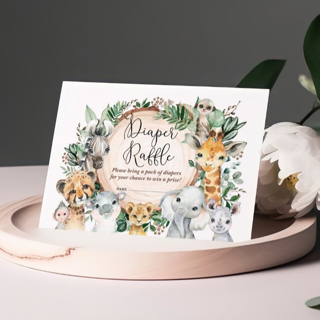 Wild Safari Animals Baby Shower Diaper Raffle Enclosure Card (Creator Uploaded)