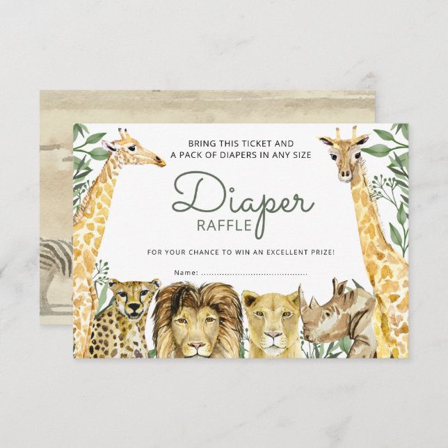 Wild Safari Animals Baby Shower Diaper Raffle Invitation (Front/Back)