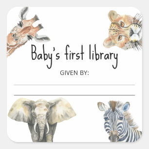 Wild Safari Animals - Baby's first library Square Sticker
