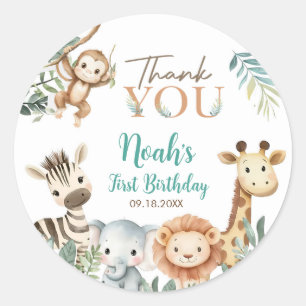 Wild Safari Animals Birthday Party Classic Round Sticker