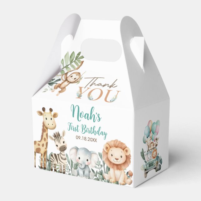 Wild Safari Animals Birthday Party Favour Box (Front Side)