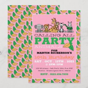 Wild Safari Animals, Children's Birthday Party Invitation