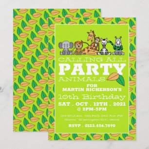Wild Safari Animals, Children's Birthday Party Invitation