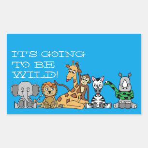 Wild Safari Animals, Children's Birthday Party Rectangular Sticker