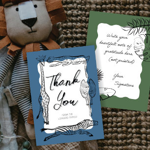 Wild Safari Animals Frame Denim Blue Thank You Card