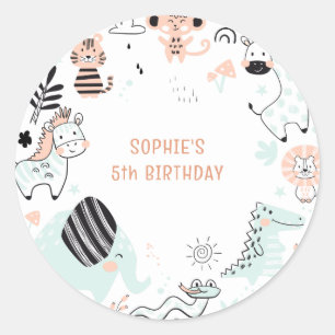 Wild safari animals kids birthday classic round sticker