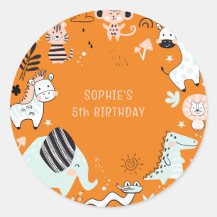 Wild safari animals kids birthday classic round sticker