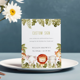 Wild Safari Animals Kids Birthday Custom Party Pedestal Sign