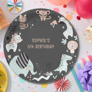 Wild safari animals kids birthday paper plate