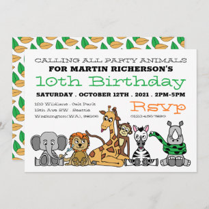 Wild Safari Animals, Kid's Birthday Party Invitation